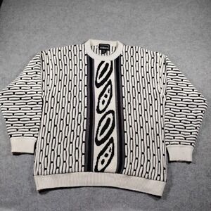 Barrage Vintage Men's Black Cream Geometric 3D Knit Sweater Size L